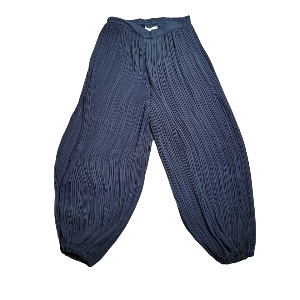 Vintage Black Pleated Beach Pants With Side Openings
